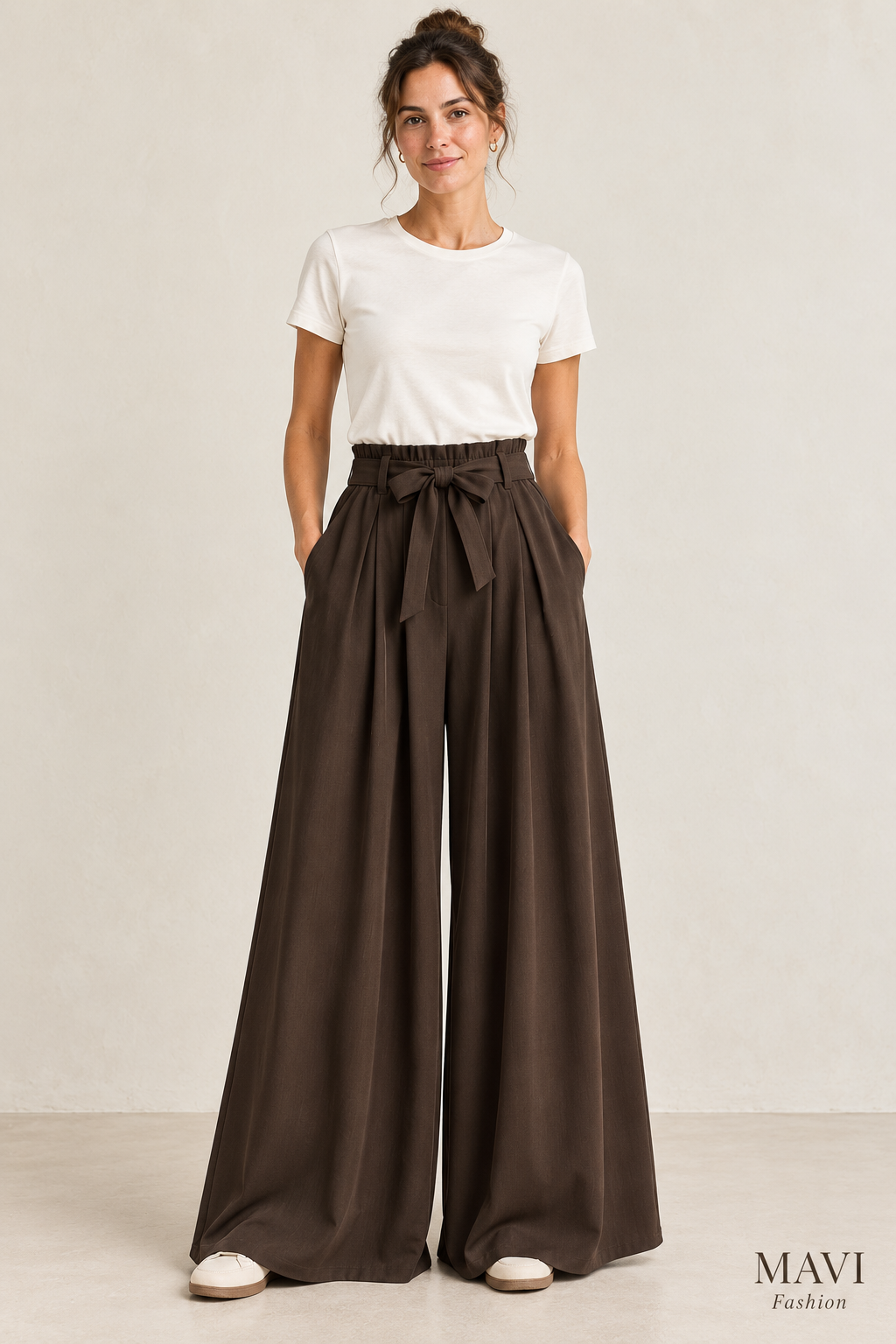 Wide-leg broek met elastische tailleband