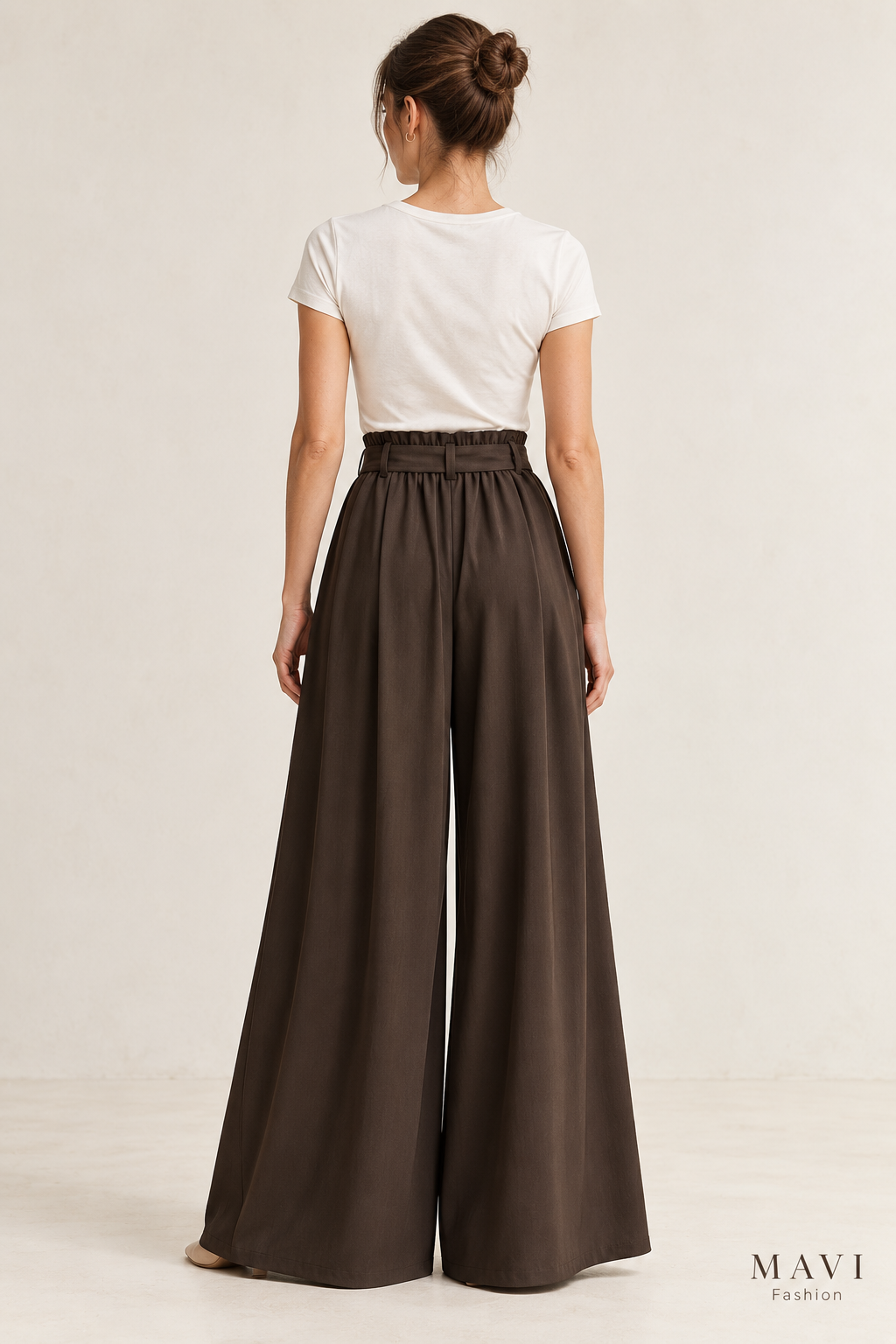 Wide-leg broek met elastische tailleband