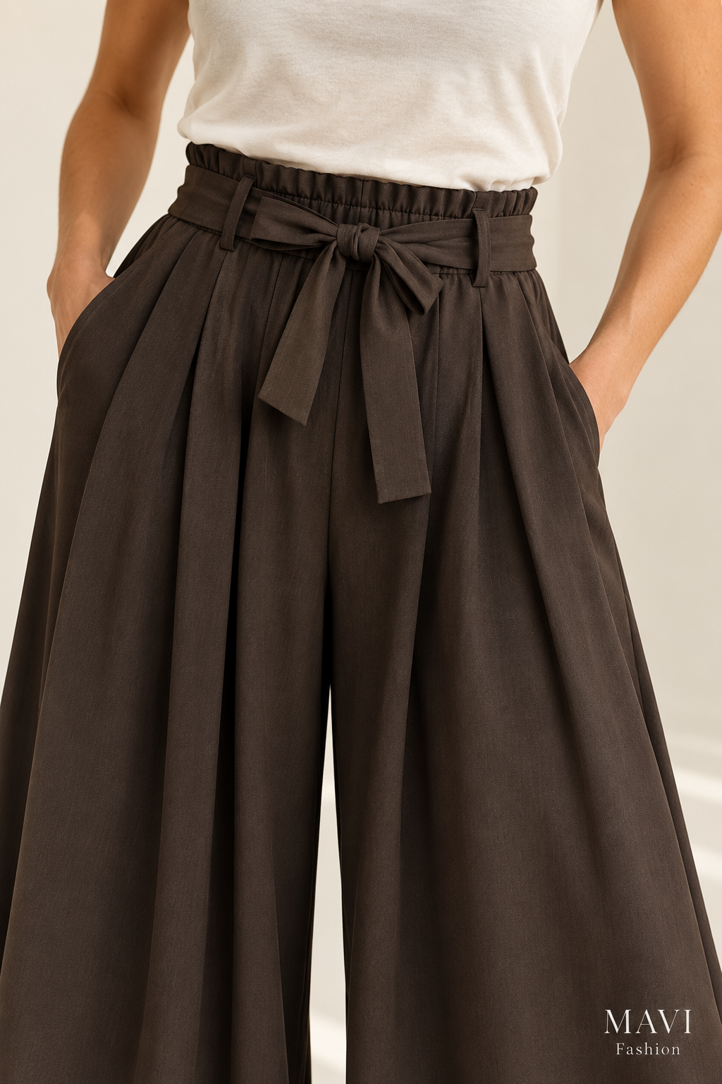 Wide-leg broek met elastische tailleband